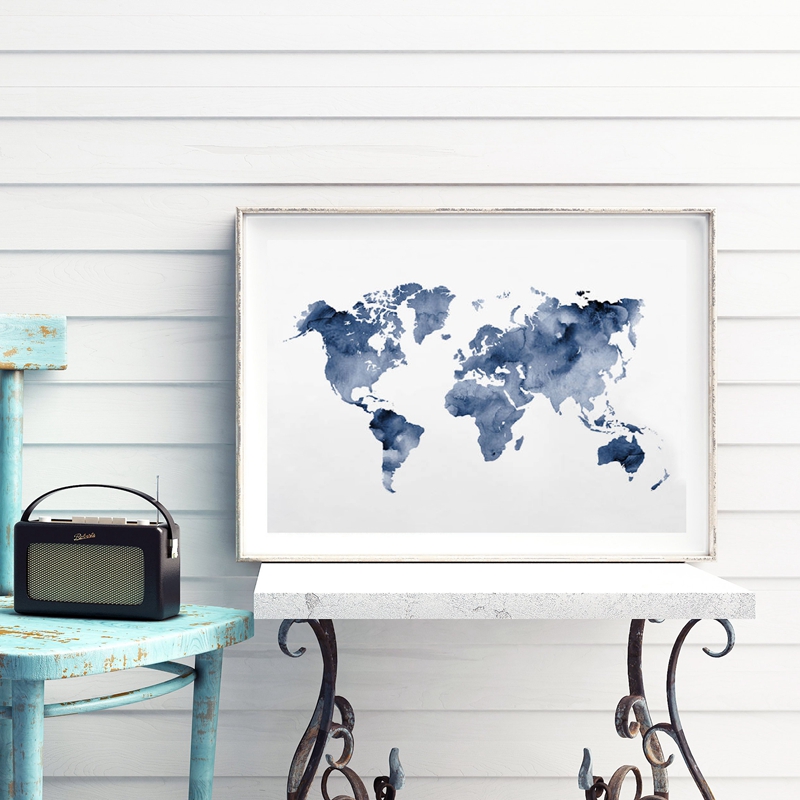 Custom Star Map - Blue World Map Print Navy Map